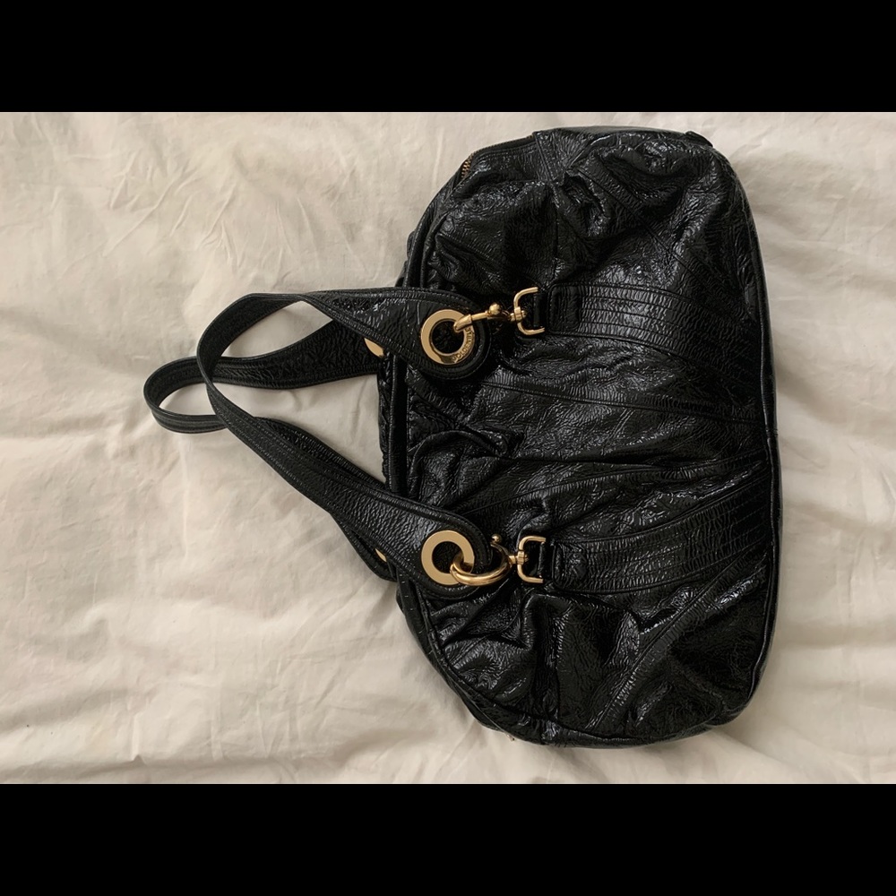 GOLDENBLEU Black real pattern leather bag